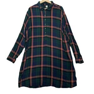 Old Navy Button Up Plaid Shirt Dress Womens XXL Preppy Grunge Country Fall
